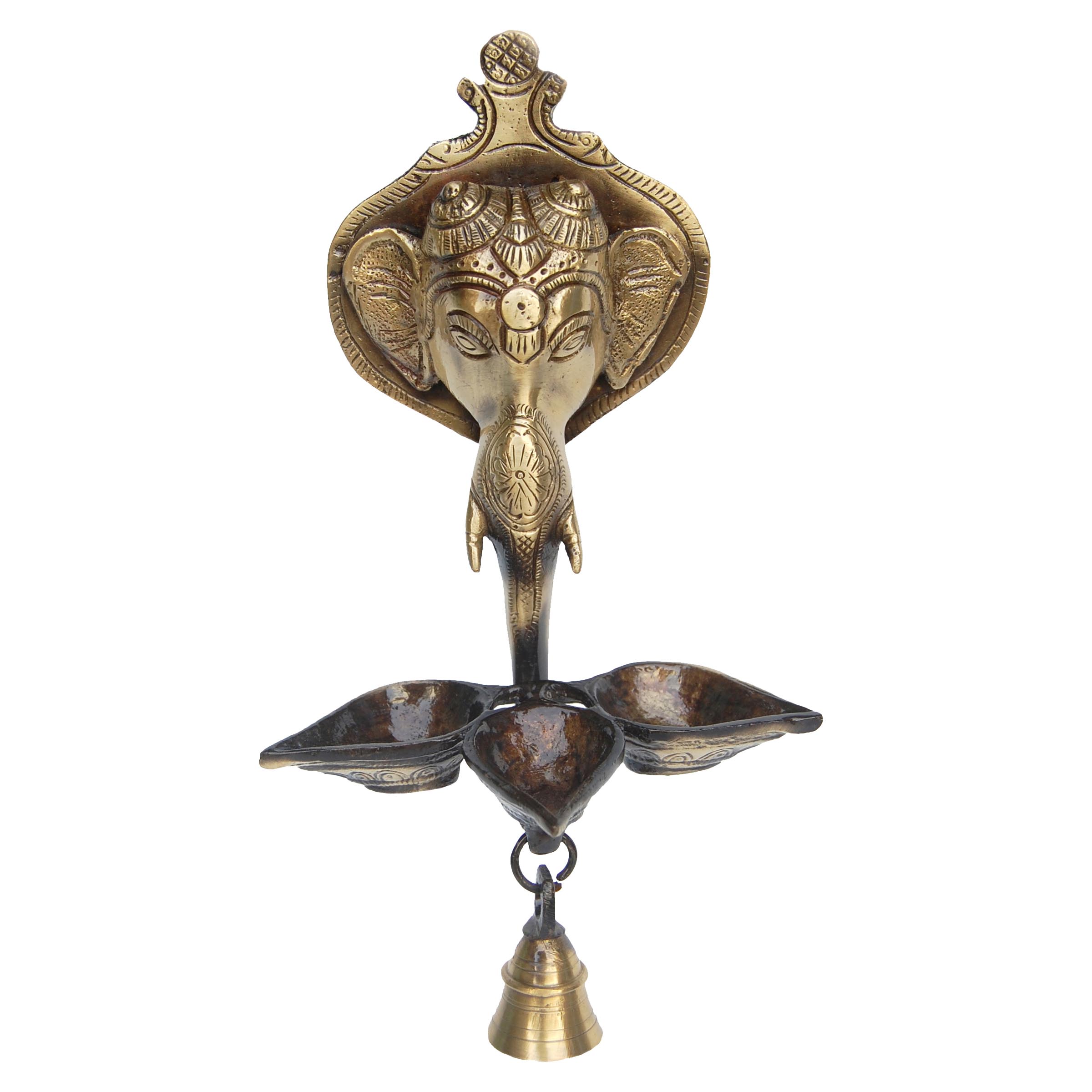 Aakrati Wall Hanging In Ottone, Porta Candela (Deepak) Con Campane, Decorazione Da Parete Etnica, Finitura Anticata, Altezza 27,9 Cm, Larghezza 10,2 Cm, Regalo Di Buon Auspicio